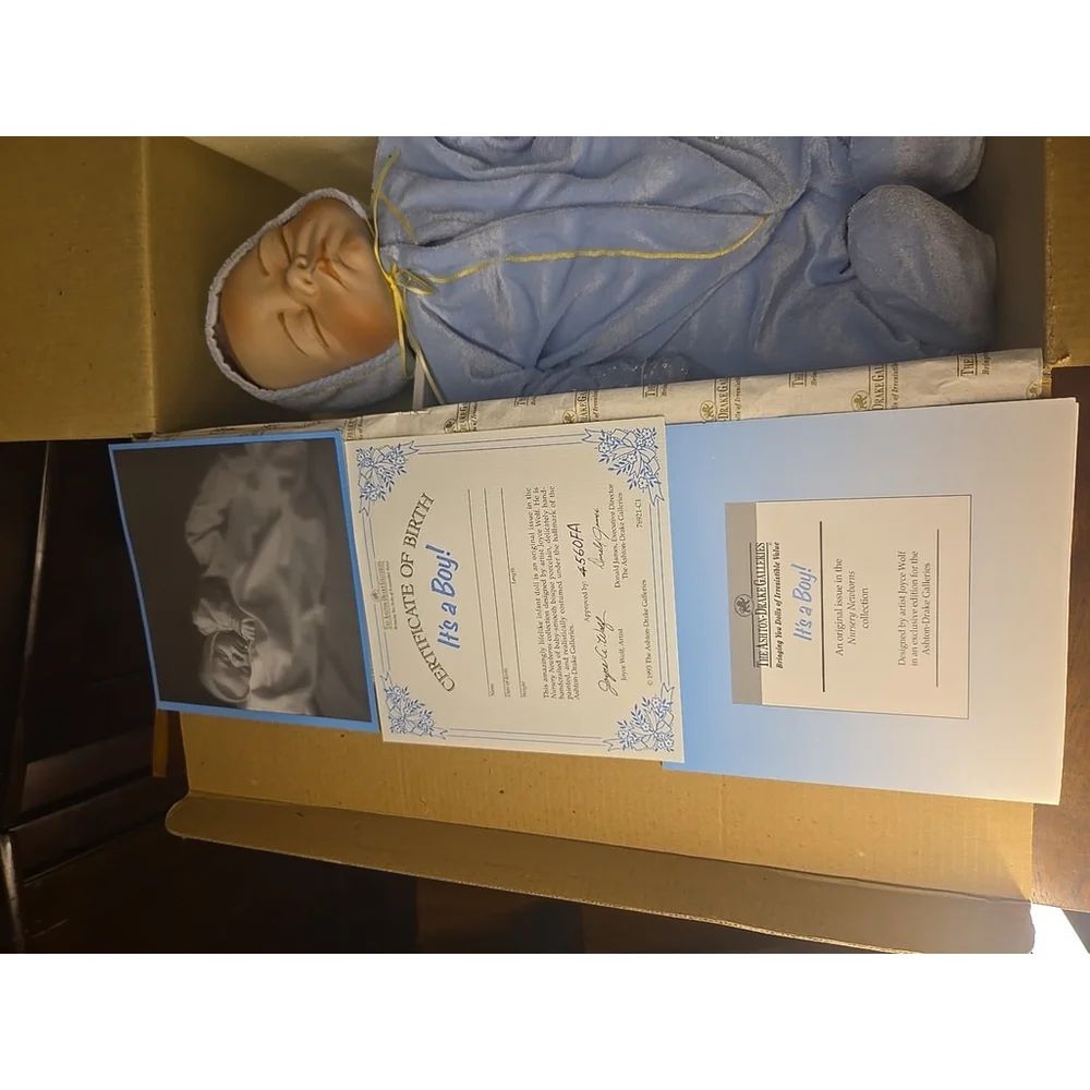 NIB 1993 THE ASHTON DRAKE GALLERIES IT'S A BOY! DESIGNED BY JOYCE WOLF DOLL NRFB